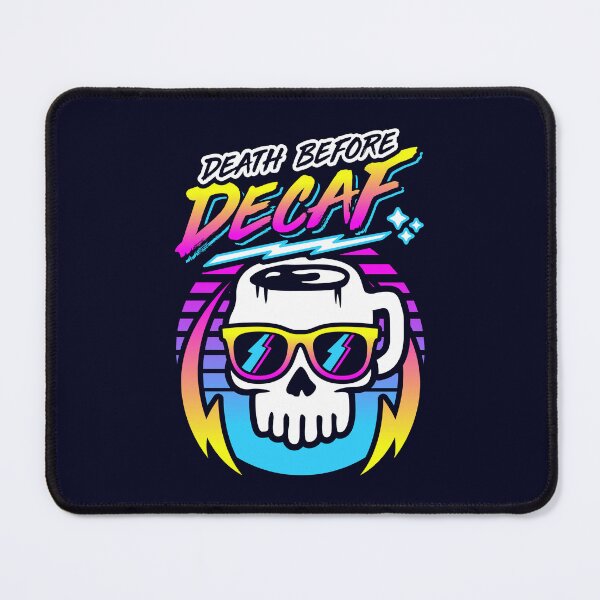 Item preview, Death Before Decaf (Skull Mug) Retro Neon Synthwave 80s 90s designed and sold by Brogress Project.