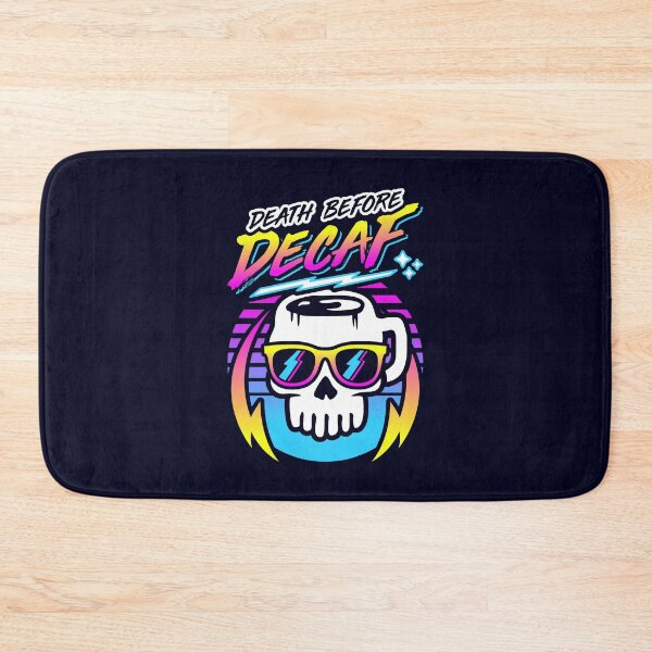 Item preview, Death Before Decaf (Skull Mug) Retro Neon Synthwave 80s 90s designed and sold by Brogress Project.