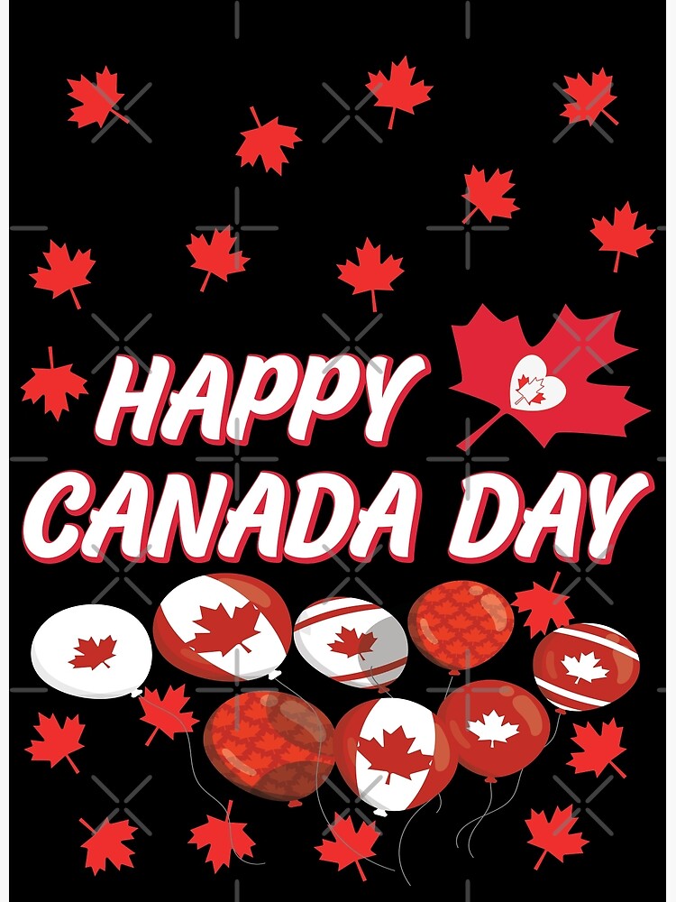 "Happy Canada Day Maple Leaf Pattern Red & White Striped Balloons