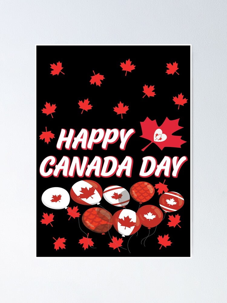 "Happy Canada Day Maple Leaf Pattern Red & White Striped Balloons