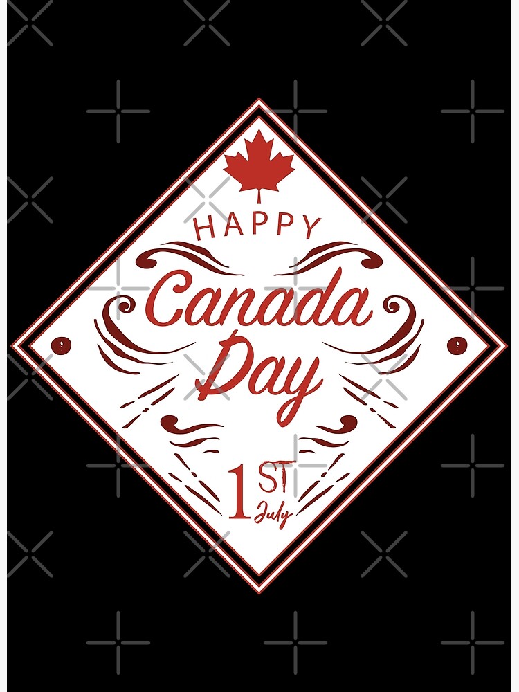 Poster « Logo Happy Canada Day - 1er juillet - Feuille d'érable - Rouge