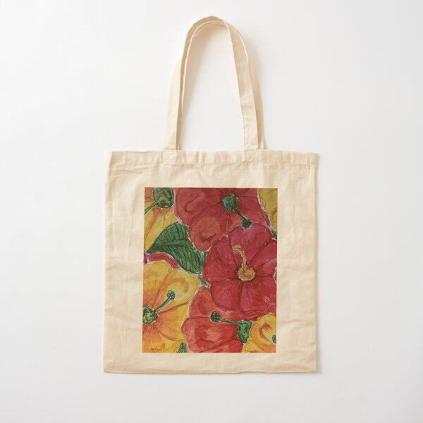 Hibiscus Hand Painted Jute Bag for Women -   Painted canvas bags,  Painted bags, Handpainted bags