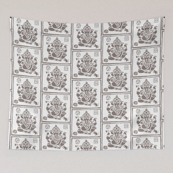 Item preview, Ganesha in Square block print motif - Grey designed and sold by ZOXOFO.