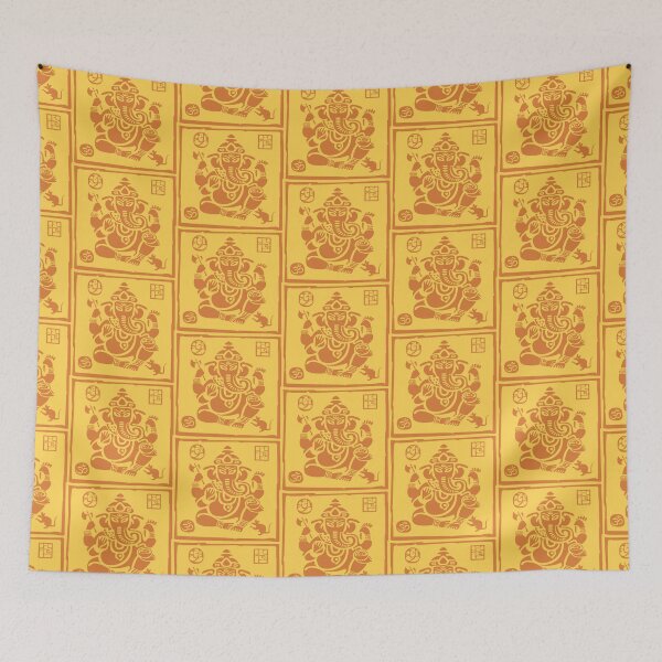 Item preview, Ganesha in Square block print motif - Orange designed and sold by ZOXOFO.