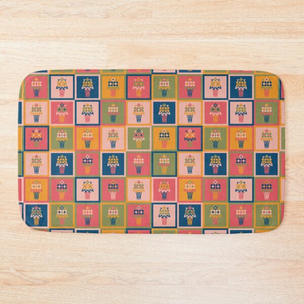 Item preview, 70s Flower Basket Checkerboard designed and sold by Carrie Cantwell Art.