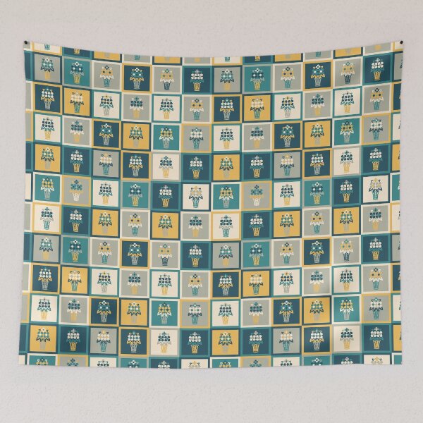 Item preview, 70s Flower Basket Checkerboard designed and sold by Carrie Cantwell Art.
