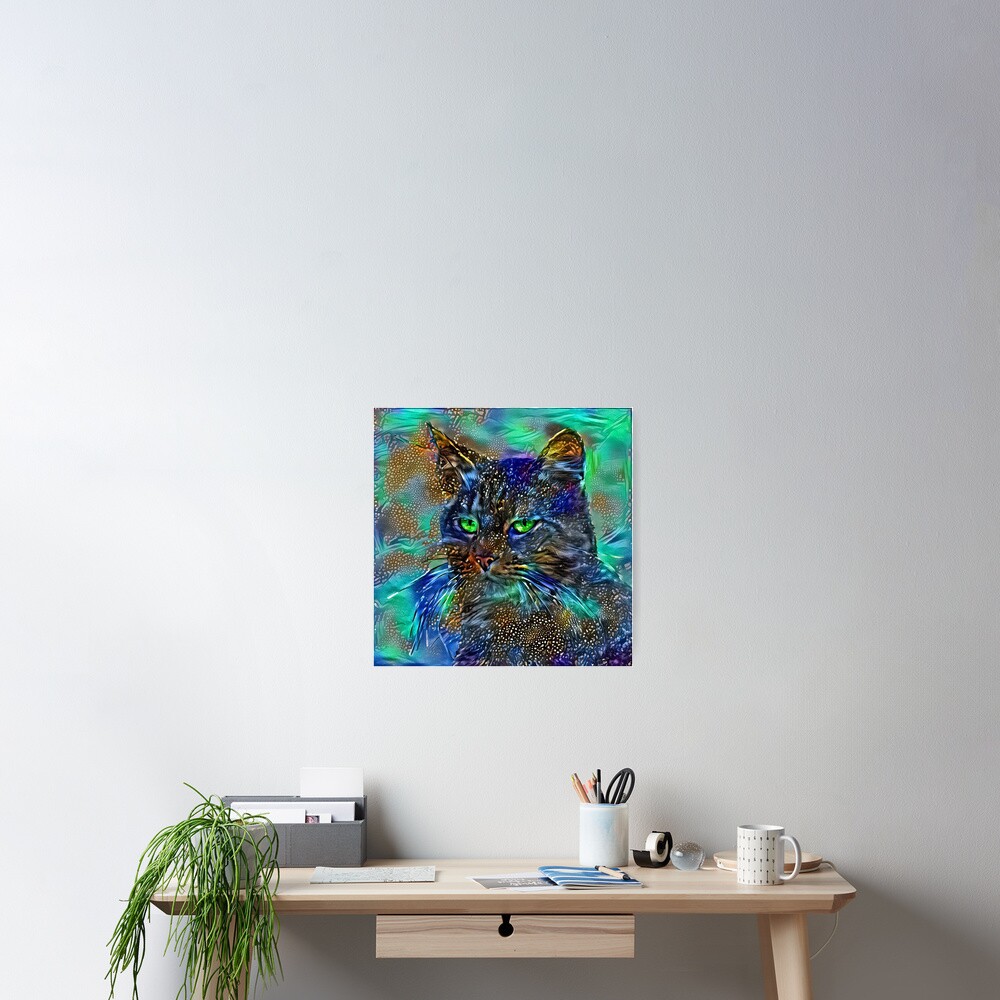 Artificial neural style Starry night wild cat Poster