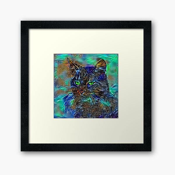 Artificial neural style Starry night wild cat Framed Art Print