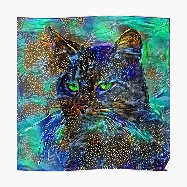 Artificial neural style Starry night wild cat Poster