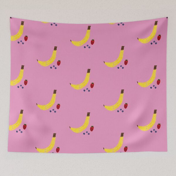 Item preview, Pink Oil Pastel Abstract Fruit Funny Minimalist Salad Banana Strawberry Blueberry  designed and sold by hopecope.