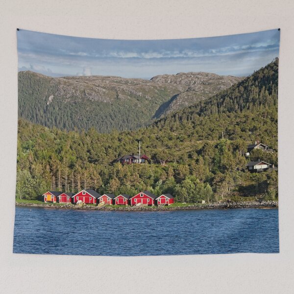 Item preview, Red Boathouses on Norway Coast designed and sold by Martyn R Arnold Fine Art Nature & Landscape Photography.
