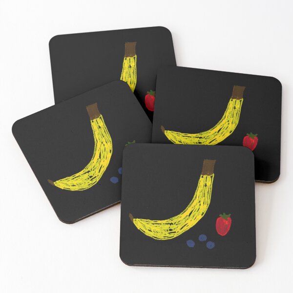 Item preview, Black Background Oil Pastel Abstract Fruit Funny Minimalist Salad Banana Strawberry Blueberry  designed and sold by hopecope.