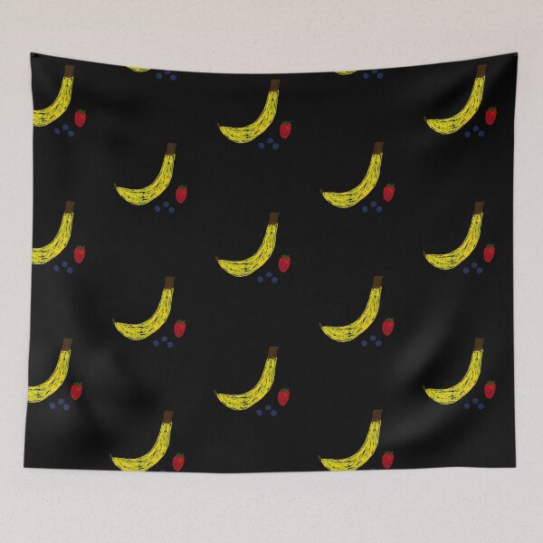 Item preview, Black Background Oil Pastel Abstract Fruit Funny Minimalist Salad Banana Strawberry Blueberry  designed and sold by hopecope.