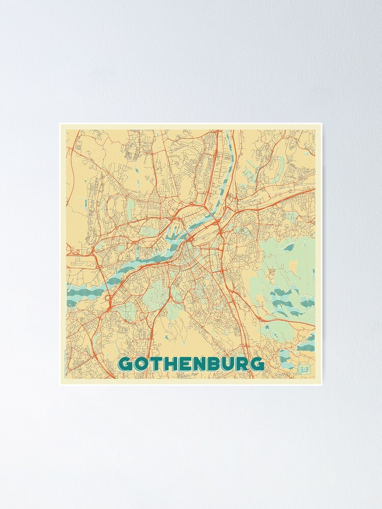 Alternate view of Gothenburg Map Retro Poster