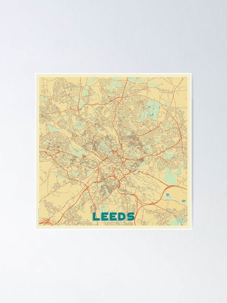 Alternate view of Leeds Map Retro Poster