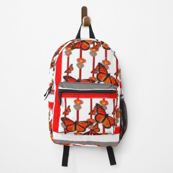Item preview, MONARCH BUTTERFLIES POPPY FLORAL PATTERN WHITE RED ART designed and sold by sharlesart.