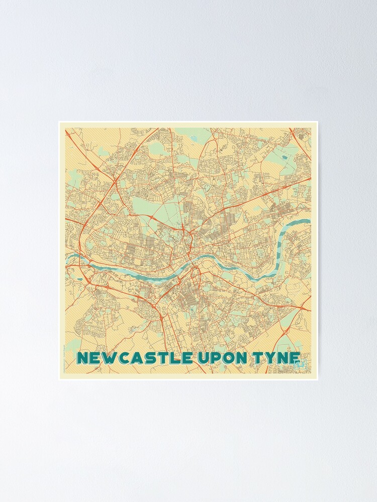 Alternate view of Newcastle upon Tyne Map Retro Poster