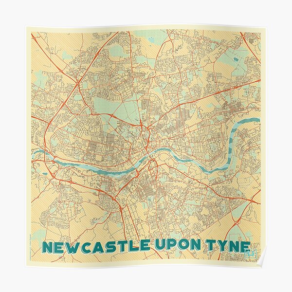 Newcastle upon Tyne Map Retro Poster