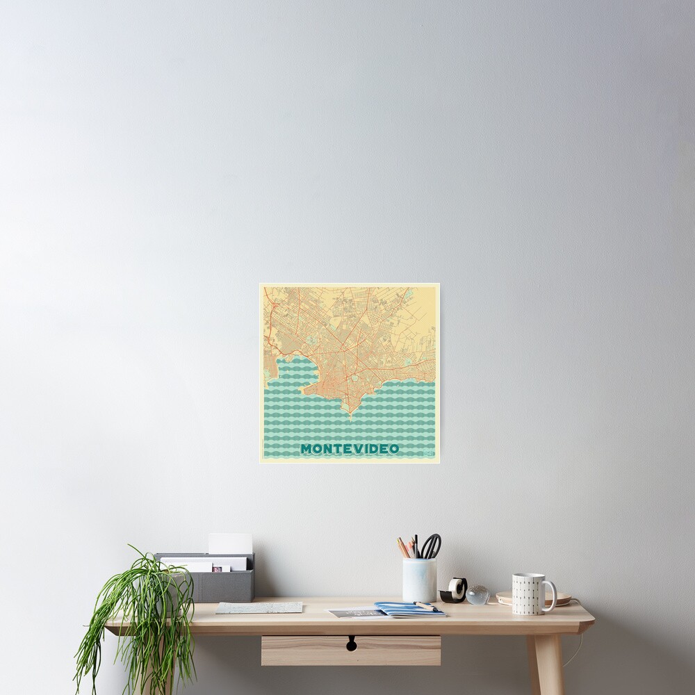 Montevideo Map Retro Poster