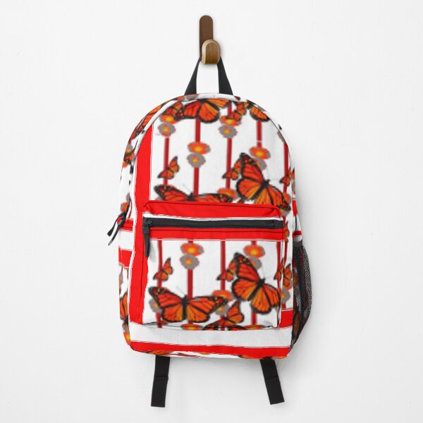Item preview, RED MONARCH BUTTERFLIES POPPY FLORAL PATTERN WHITE RED -ART designed and sold by sharlesart.