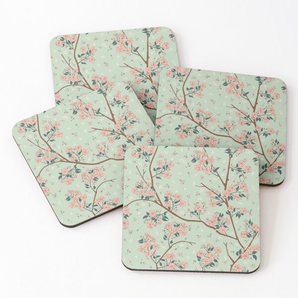 Item preview, Sakura - Bloom - Cherry Blossom Flowers + Buds - Mint Green / Matcha designed and sold by Carrie Cantwell Art.