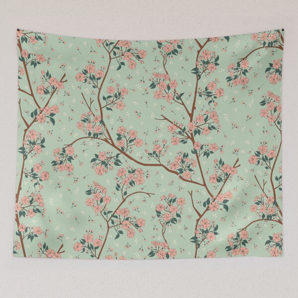 Item preview, Sakura - Bloom - Cherry Blossom Flowers + Buds - Mint Green / Matcha designed and sold by Carrie Cantwell Art.