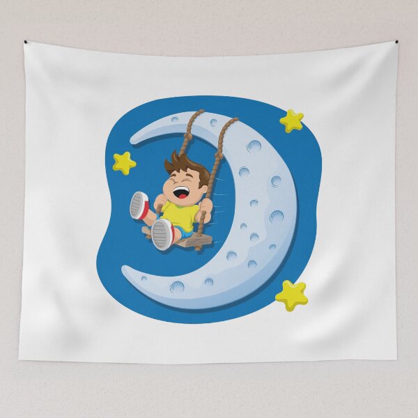 Item preview, Illustration represents a child playing swing on the moon. Idea for educational materials designed and sold by LucianoCosmo.