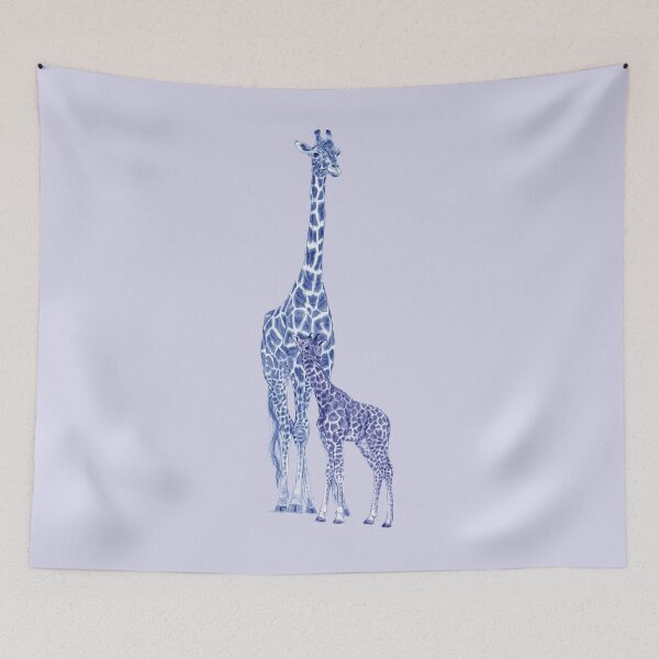 Item preview, Giraffe and giraffe - blue colorized version designed and sold by SylvieG18.