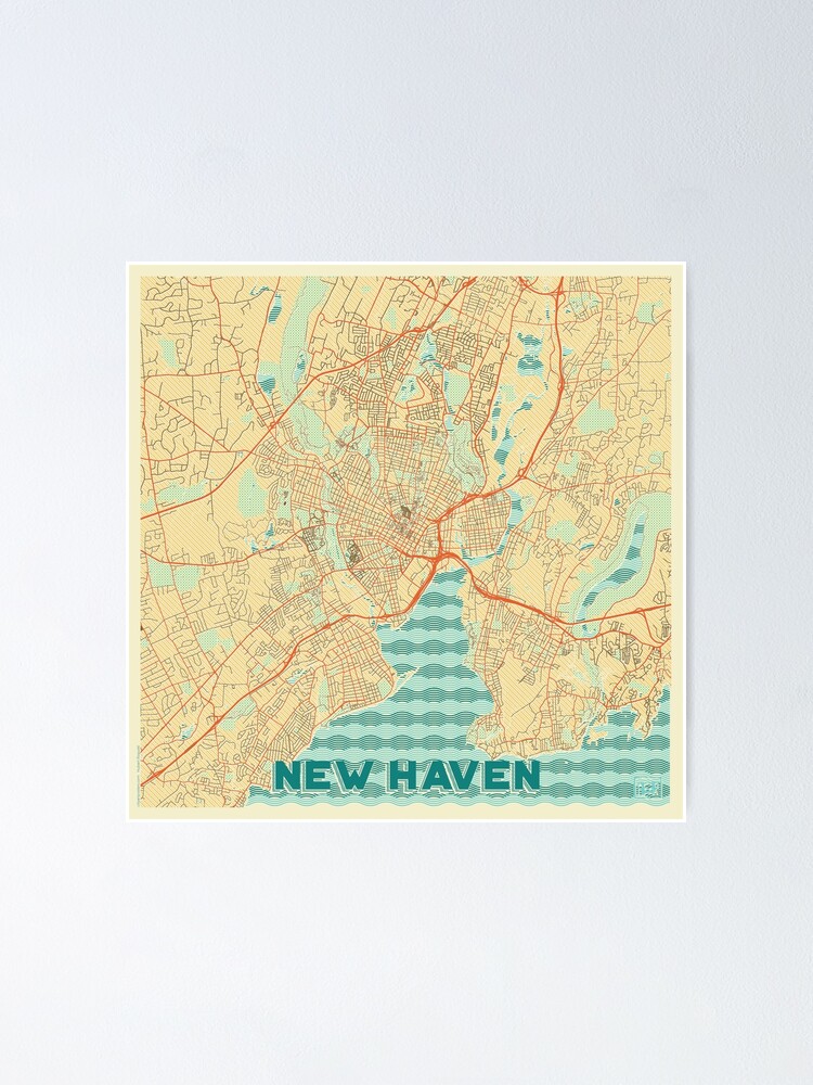 Alternate view of New Haven Map Retro Poster