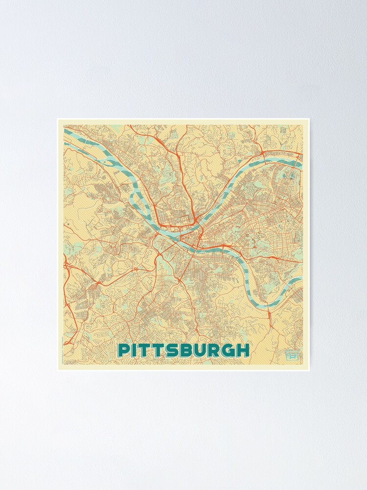 Alternate view of Pittsburgh Map Retro Poster