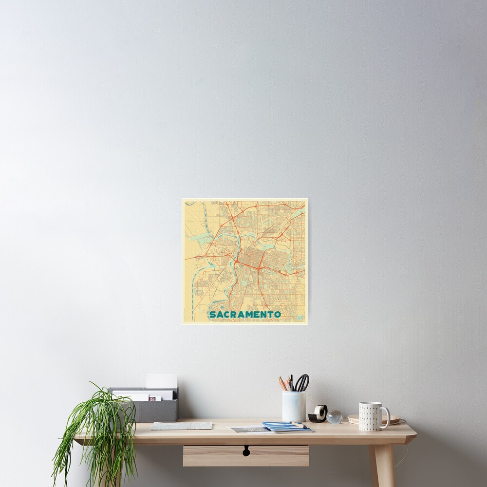 Sacramento Map Retro Poster