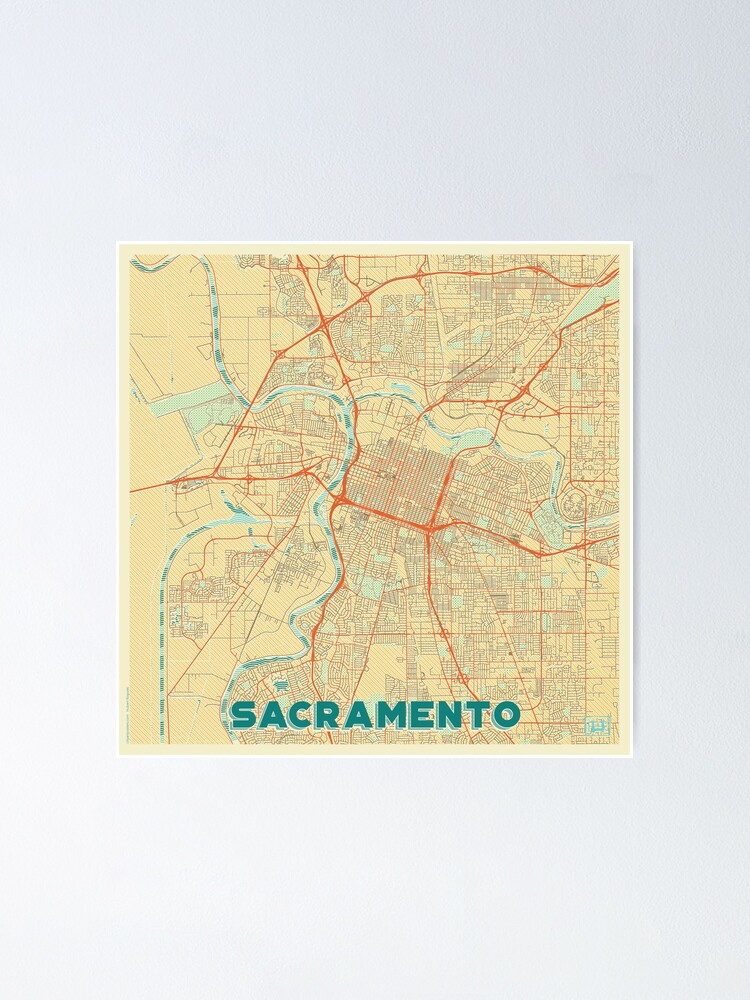 Alternate view of Sacramento Map Retro Poster