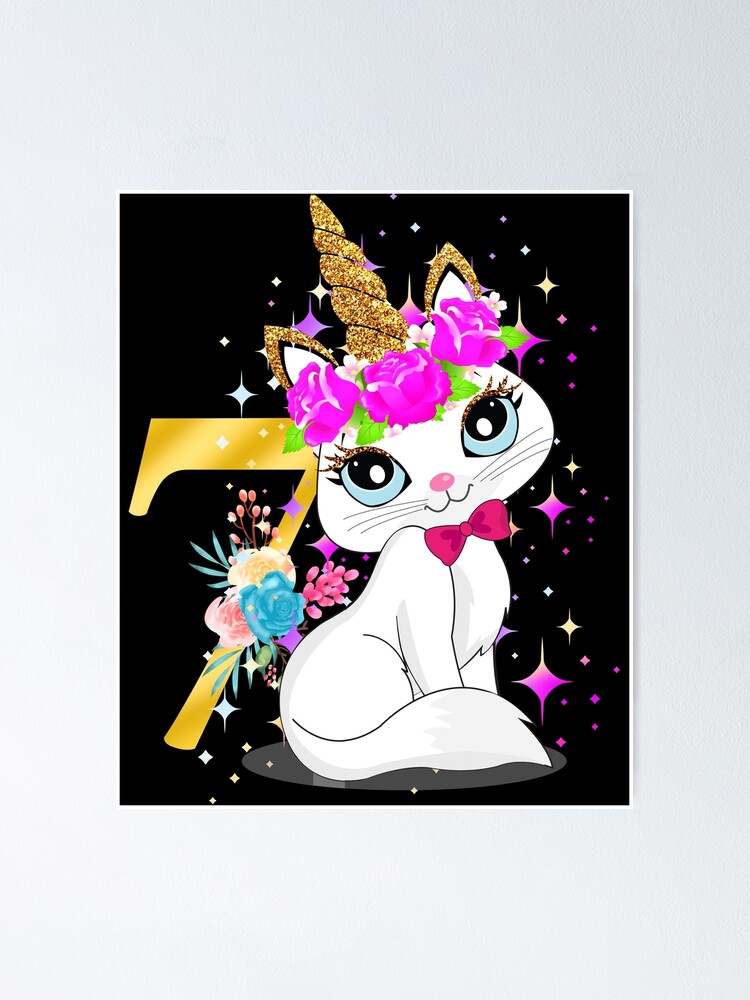 "coole Mädchen zum 7. Geburtstag, siebter Geburtstag des Einhorns, 7