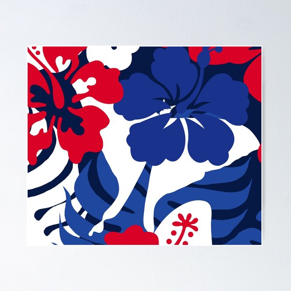 Item preview, Red White and Hibiscus Bloom Flower Power Seamless Repeat Pattern designed and sold by ClaudiaFlores.