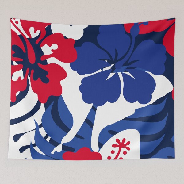 Item preview, Red White and Hibiscus Bloom Flower Power Seamless Repeat Pattern designed and sold by ClaudiaFlores.