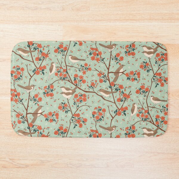Item preview, Sakura - Alight - Birds + Cherry Blossom Flowers + Buds - Mint Green / Matcha designed and sold by Carrie Cantwell Art.