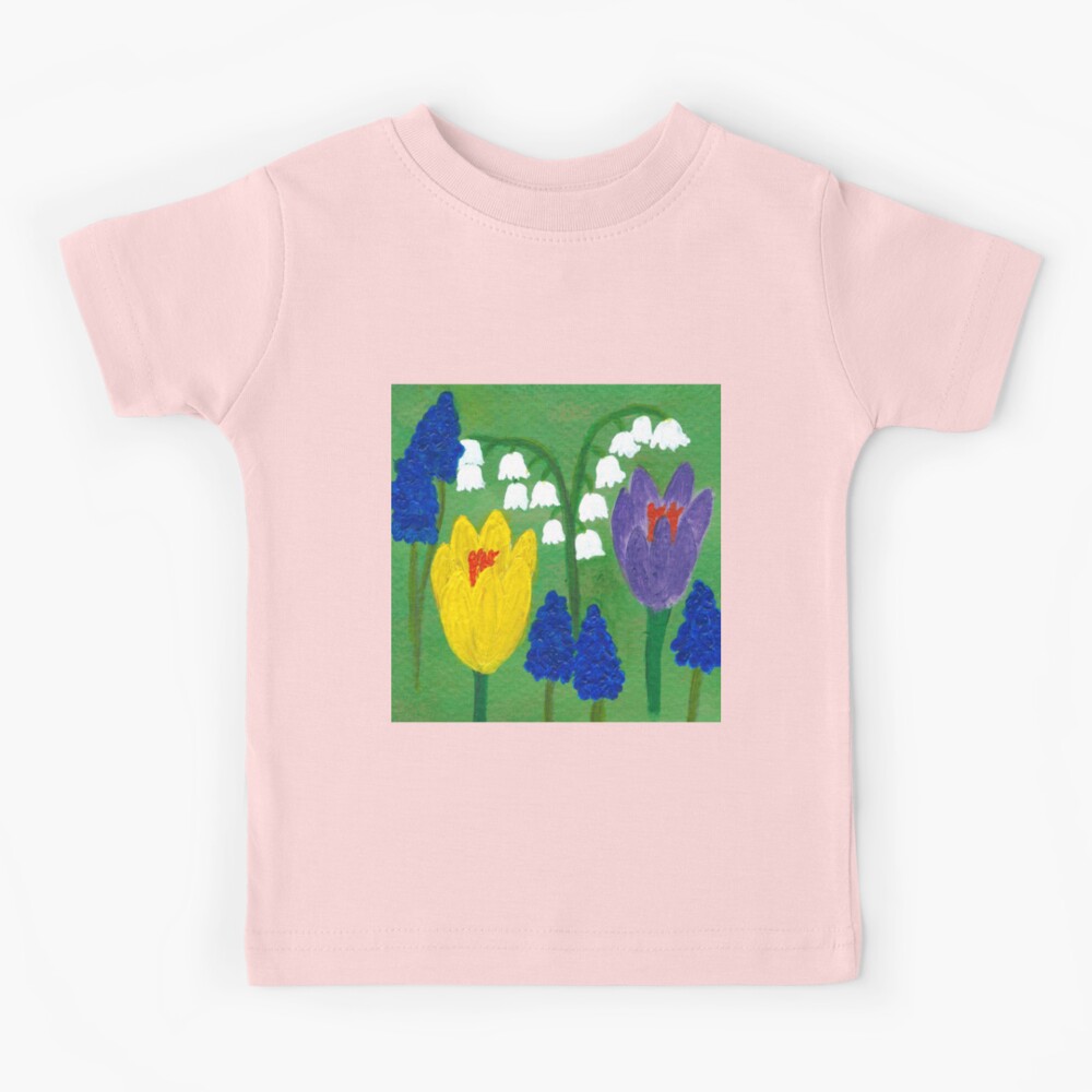 Spring flower garden design floral border Kids T-Shirt