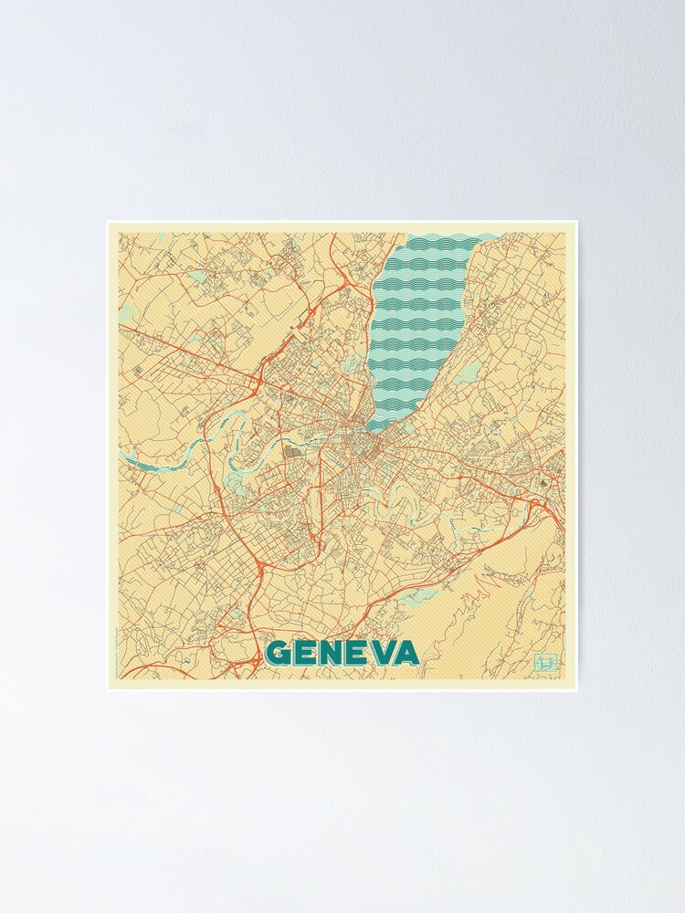 Alternate view of Geneva Map Retro Poster