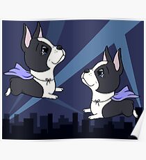 Boston Terrier Superheroes Poster