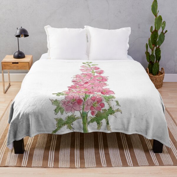 Item preview, hand painted pink larkspur flowers watercolor and ink  designed and sold by ColorandColor.