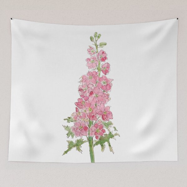 Item preview, hand painted pink larkspur flowers watercolor and ink  designed and sold by ColorandColor.