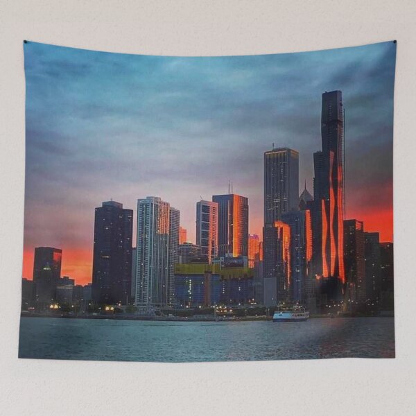 Item preview, Chicago sunset on the Vista Tower designed and sold by MiddleJourney.