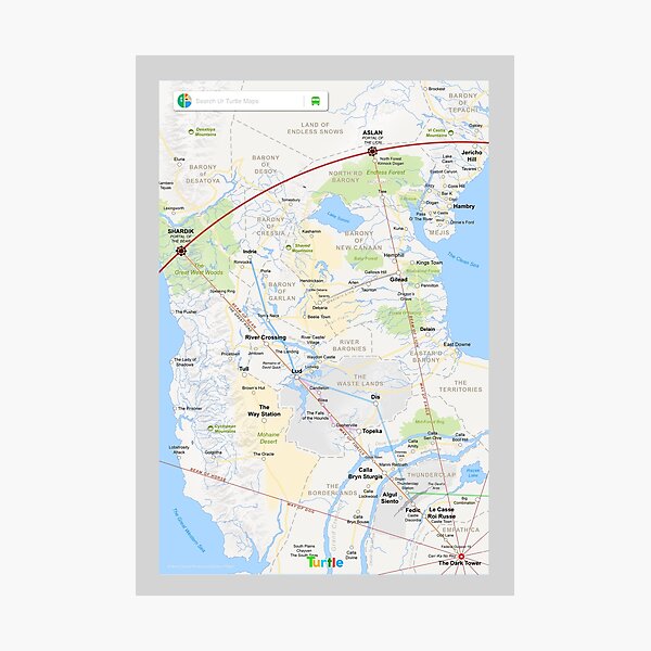 Aperçu de l'œuvre La tour sombre - Carte du milieu du monde «Turtle Maps App» créée et vendue par OctoberFifteen.