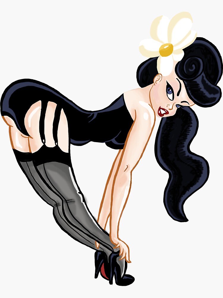 Sexy Brunette Cartoon Pinup in Lingerie Sticker