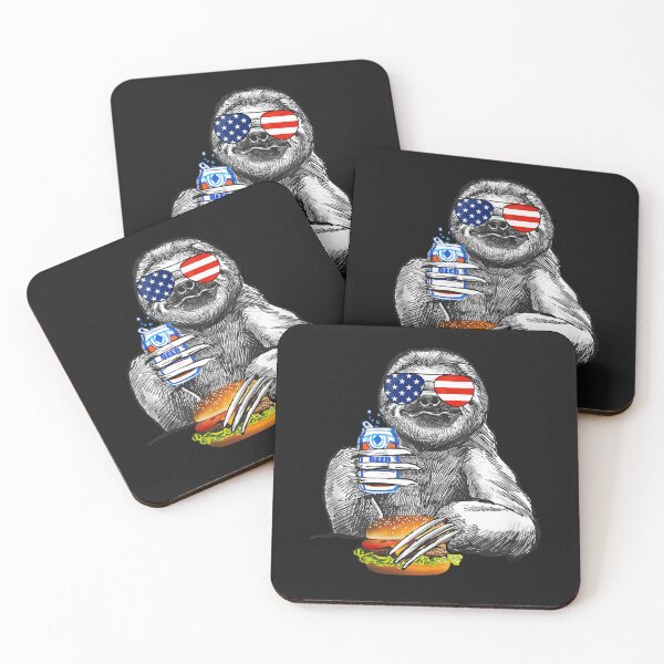 Item preview, Sloth 4th of July Sloth Drinking Beer Eating Hamburger Sloth T Shirt designed and sold by Knight-Saverin.