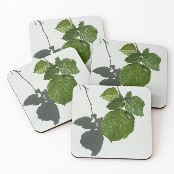 Item preview, Sophisticated Shadows - Glossy Hazelnut Leaves on White Stucco - Vertical View Down Left  designed and sold by Georgia Mizuleva.