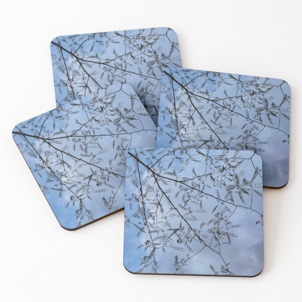 Item preview, Graceful Lace in the Sky - Mimosa Leaves and Buds Against Dusk Clouds - Vertical View Downwards Left designed and sold by Georgia Mizuleva.