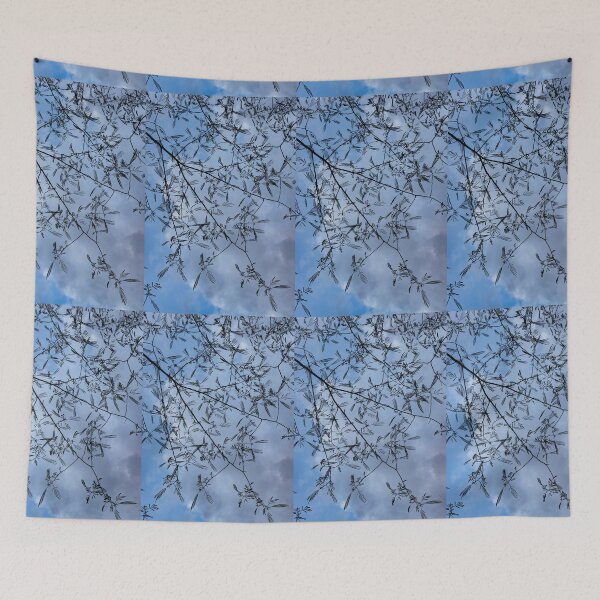 Item preview, Graceful Lace in the Sky - Mimosa Leaves and Buds Against Dusk Clouds - Vertical View Downwards Left designed and sold by Georgia Mizuleva.