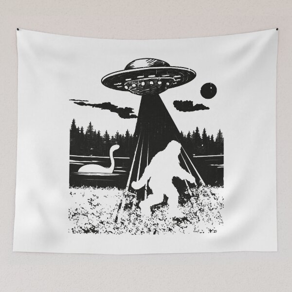 Item preview, Bigfoot UFO Abduction Silhouette Funny Sasquatch Aliens designed and sold by adxota.