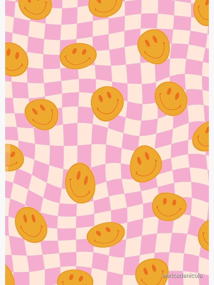 Retro Smiley Floral Face Pattern in Orange, Yellow & Brown Full